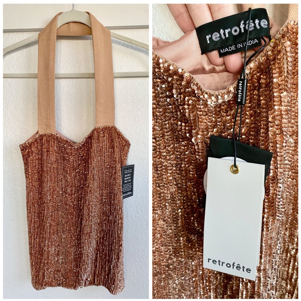 RETROFÊTE Sequined Tote Bag BRONZE BROWN / Rare!!!